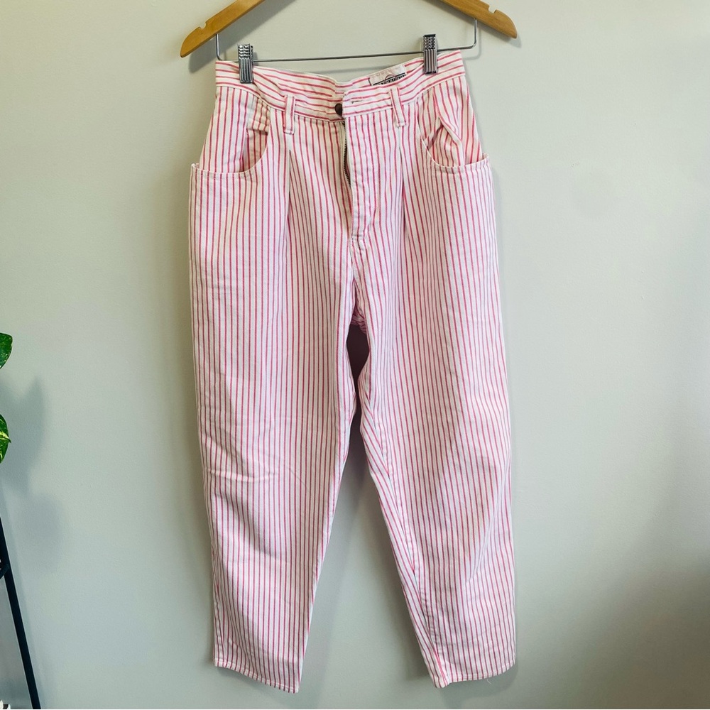 Tangerine Pink and White Cotton Pants